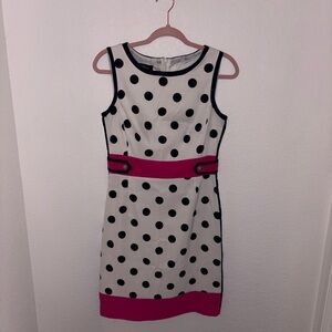 Polka Dot Sleeveless Sheath Dress with Pink Accents